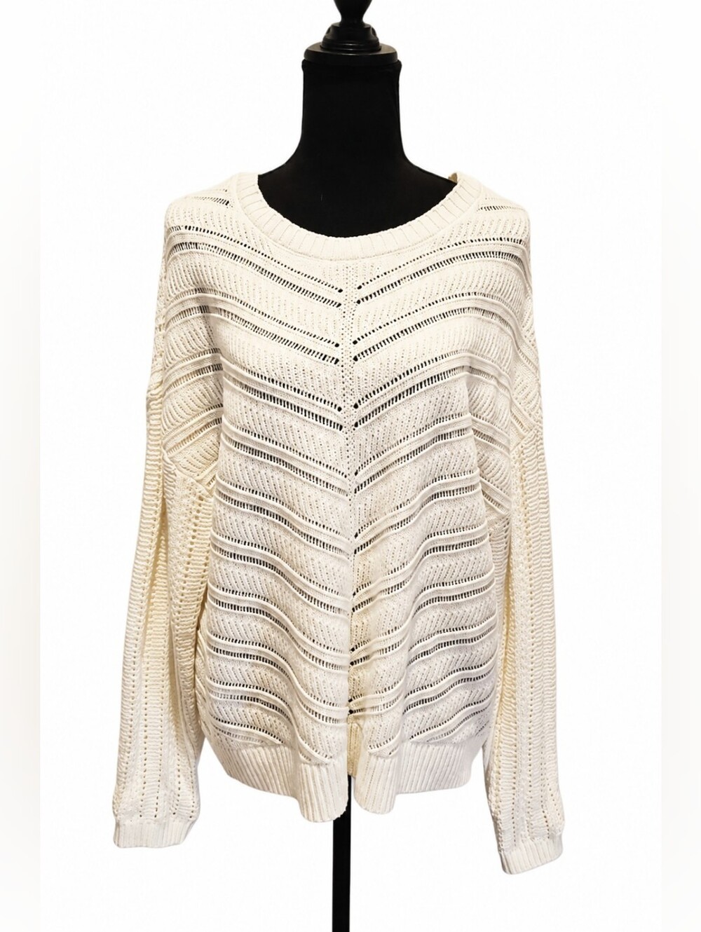 LUCKY BRAND NWT Open Stitch Pullover Sweater Whisper White Sz Lg